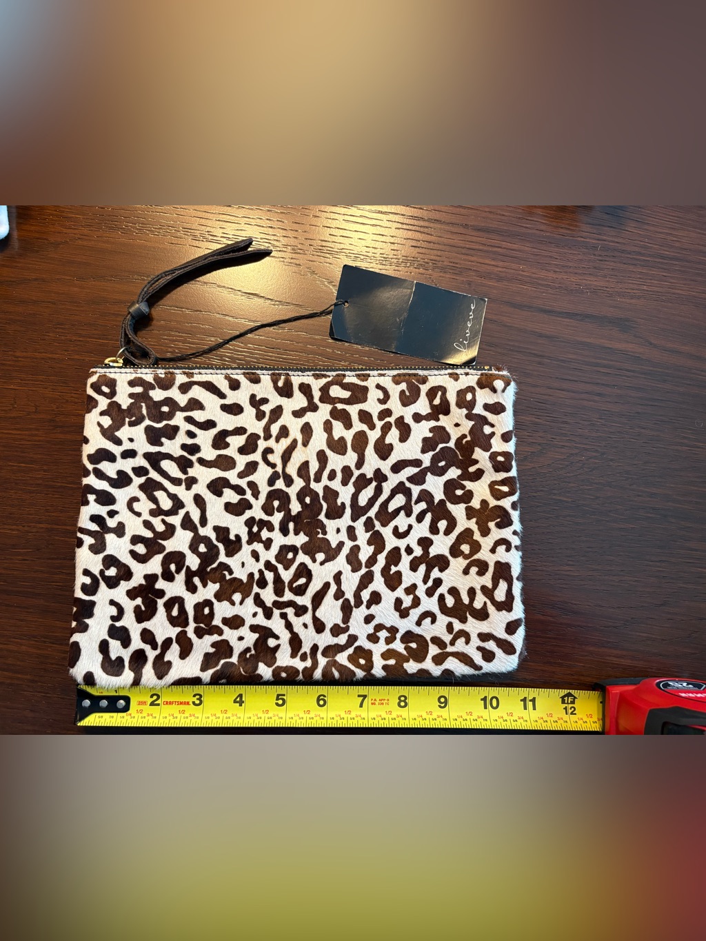 Leopard Print Zip Clutch In Brown And Cream — image 5 of 7